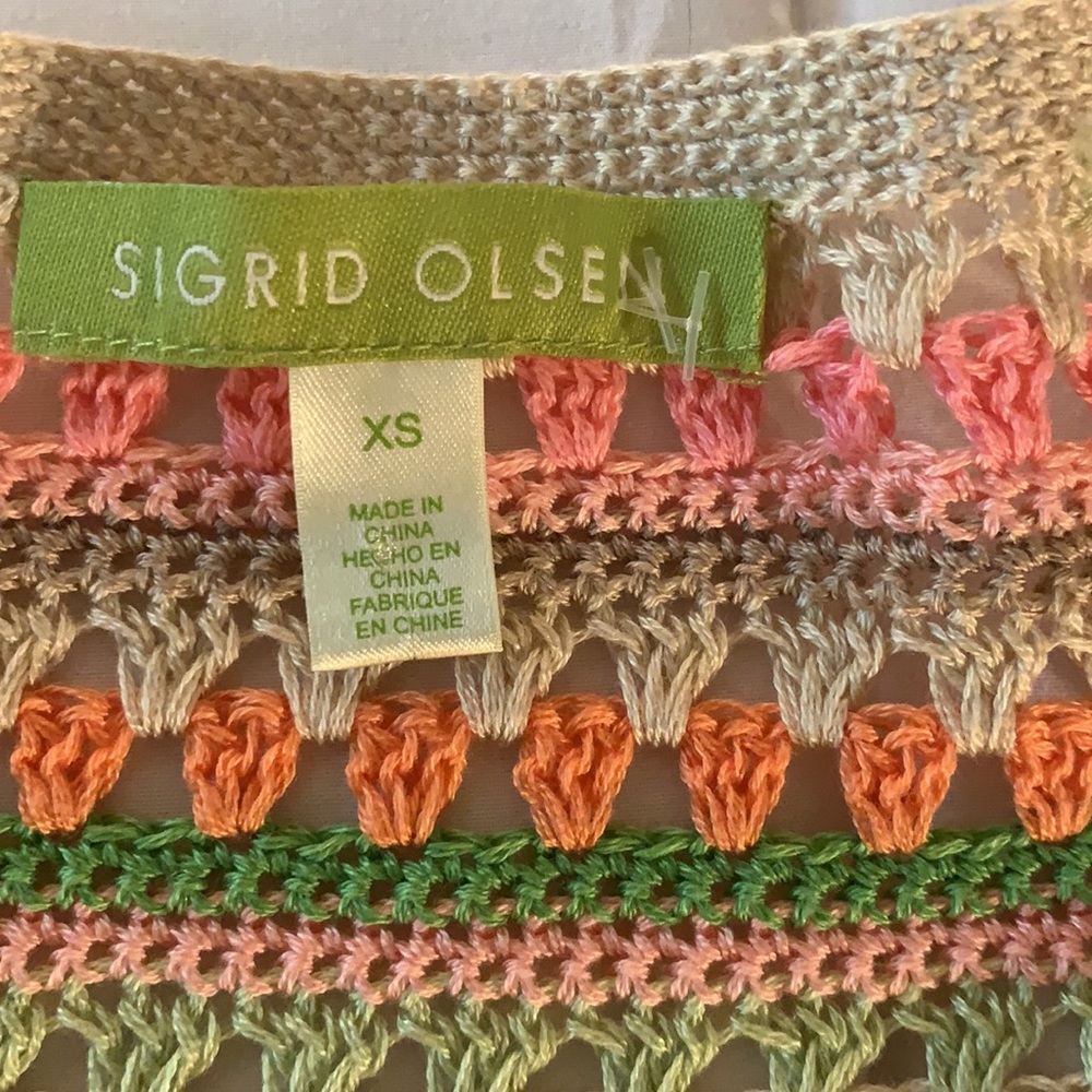 Sigrid Olsen Xs Multi Colored Cotton Crochet Swea… - image 2